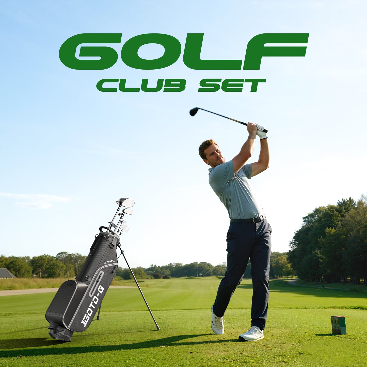 1GoTo-G 9 Pieces Golf Clubs Set for Men - Complete Mens Golf Clubs Full Set Right Handed Includes Stand Bag with Rain Hood, 1# Drive, 5# Hybrid, 5# 7# 9# PW# Irons and Putter