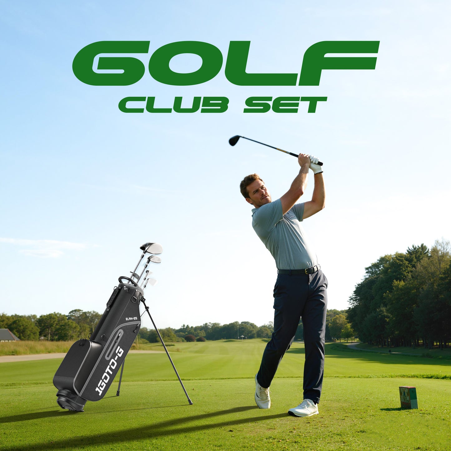 1GoTo-G 7 Pieces Golf Clubs Set for Men - Complete Mens Golf Clubs Full Set Right Handed Includes Stand Bag with Rain Hood, 1# Driver, 5# Hybrid, 7# PW# Irons and Putter