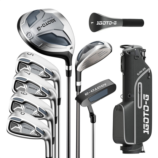 1GoTo-G 9 Pieces Golf Clubs Set for Men - Complete Mens Golf Clubs Full Set Right Handed Includes Stand Bag with Rain Hood, 1# Drive, 5# Hybrid, 5# 7# 9# PW# Irons and Putter