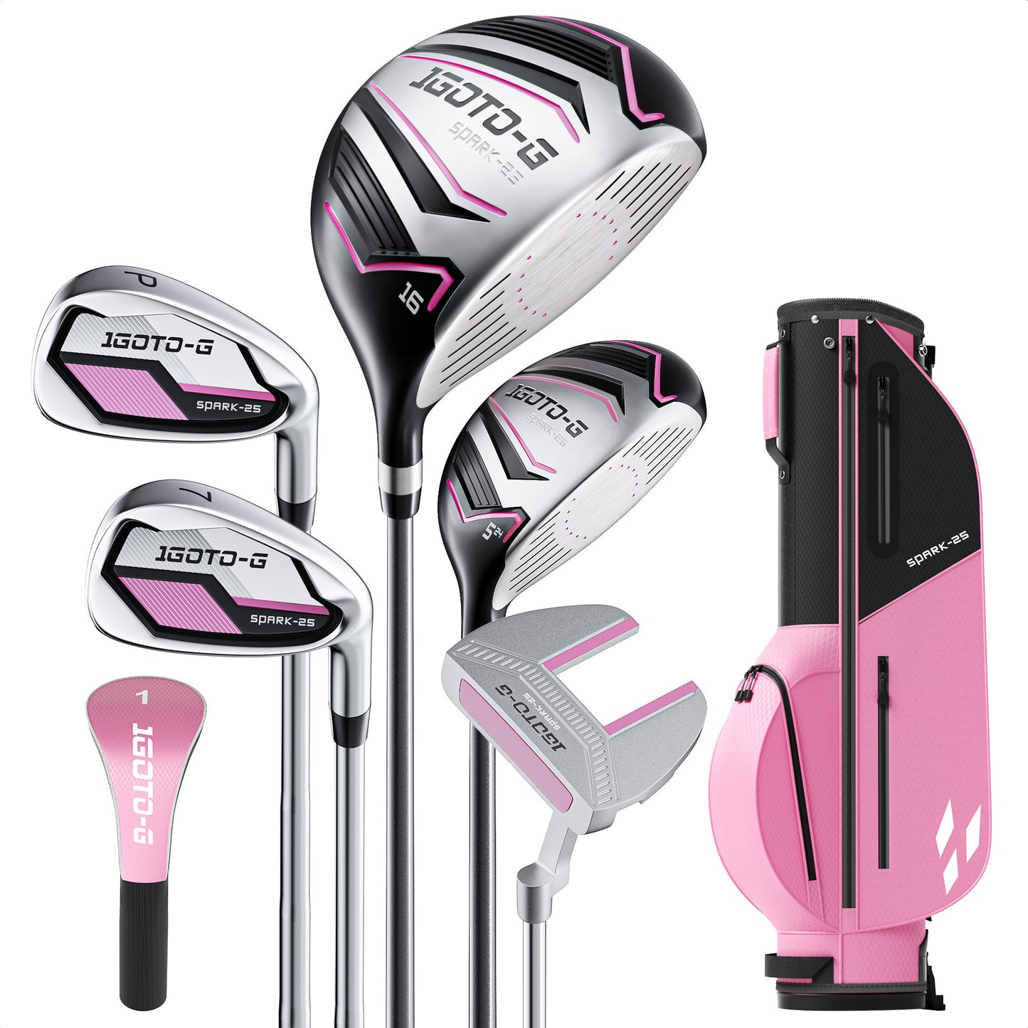 1GoTo-G 7 Pieces Kids Golf Clubs Set - Youth Golf Clubs Junior Set Ages 12-14 Includes Stand Bag, 1# Driver, 5# Hybrid, 7#, PW# Irons and Putter Right Hand for Boys Girls