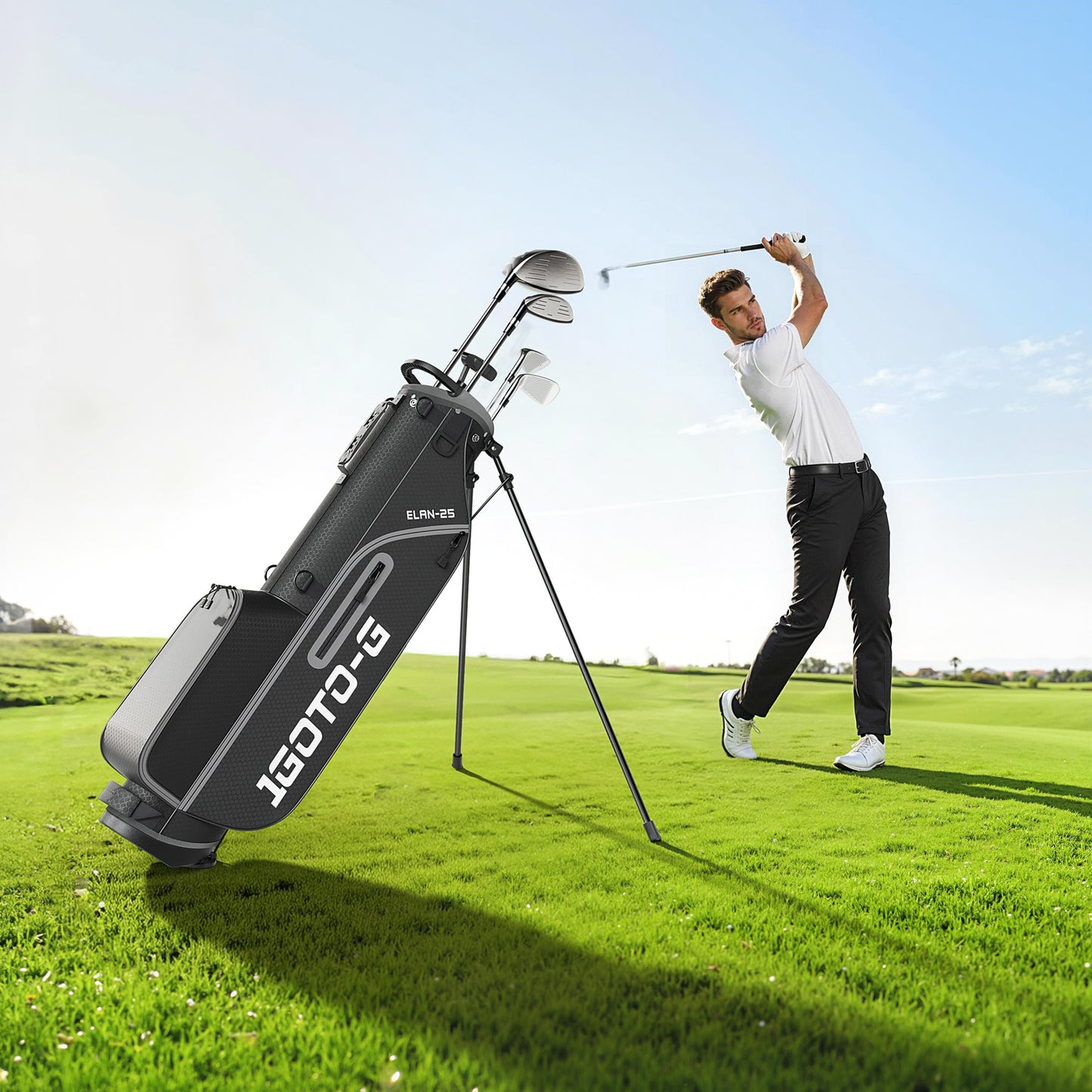 1GoTo-G 7 Pieces Golf Clubs Set for Men - Complete Mens Golf Clubs Full Set Right Handed Includes Stand Bag with Rain Hood, 1# Driver, 5# Hybrid, 7# PW# Irons and Putter