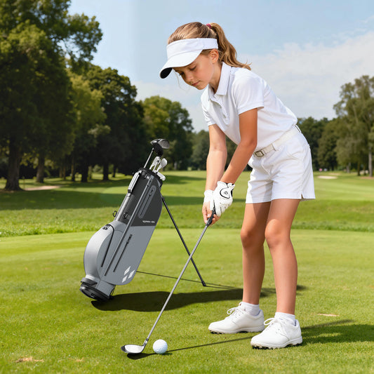 1GoTo-G 7 Pieces Kids Golf Clubs Set - Youth Golf Clubs Junior Set Ages 12-14 Includes Stand Bag, 1# Driver, 5# Hybrid, 7#, PW# Irons and Putter Right Hand for Boys Girls