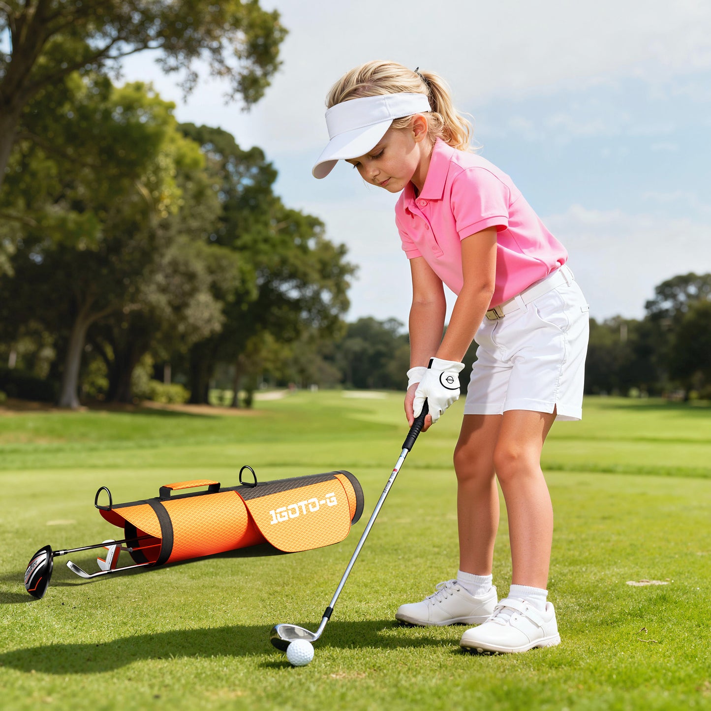 1GoTo-G 5 Pieces Kids Golf Clubs Set - Youth Golf Clubs Junior Set Ages 3-5 Includes Carry Bag, 3# Fairway Wood, 7# Iron, Putter Right Hand for Boys Girls