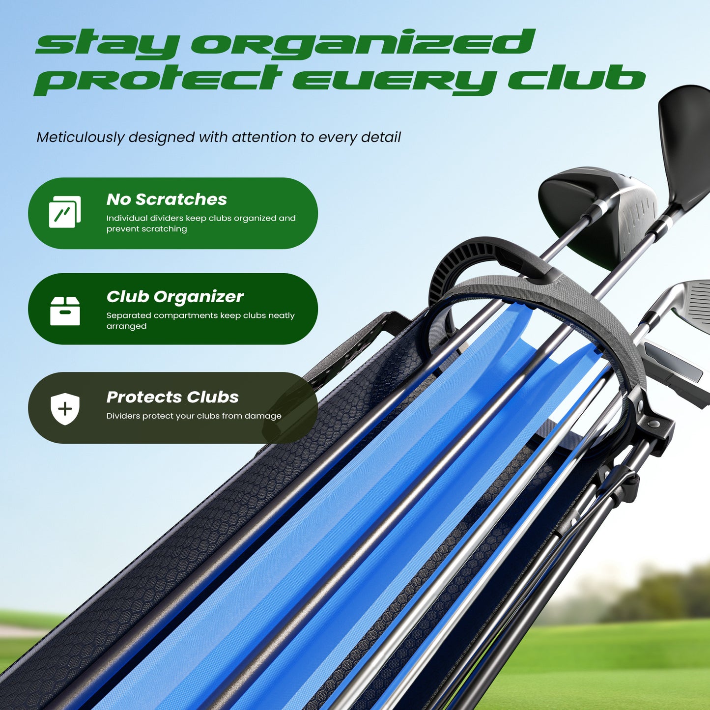 1GoTo-G Lightweight Golf Stand Bag - 4-Way Length Dividers Golf Club Bag with USB Charging Port and Rain Hood for Men & Women, Driving Range & Par 3