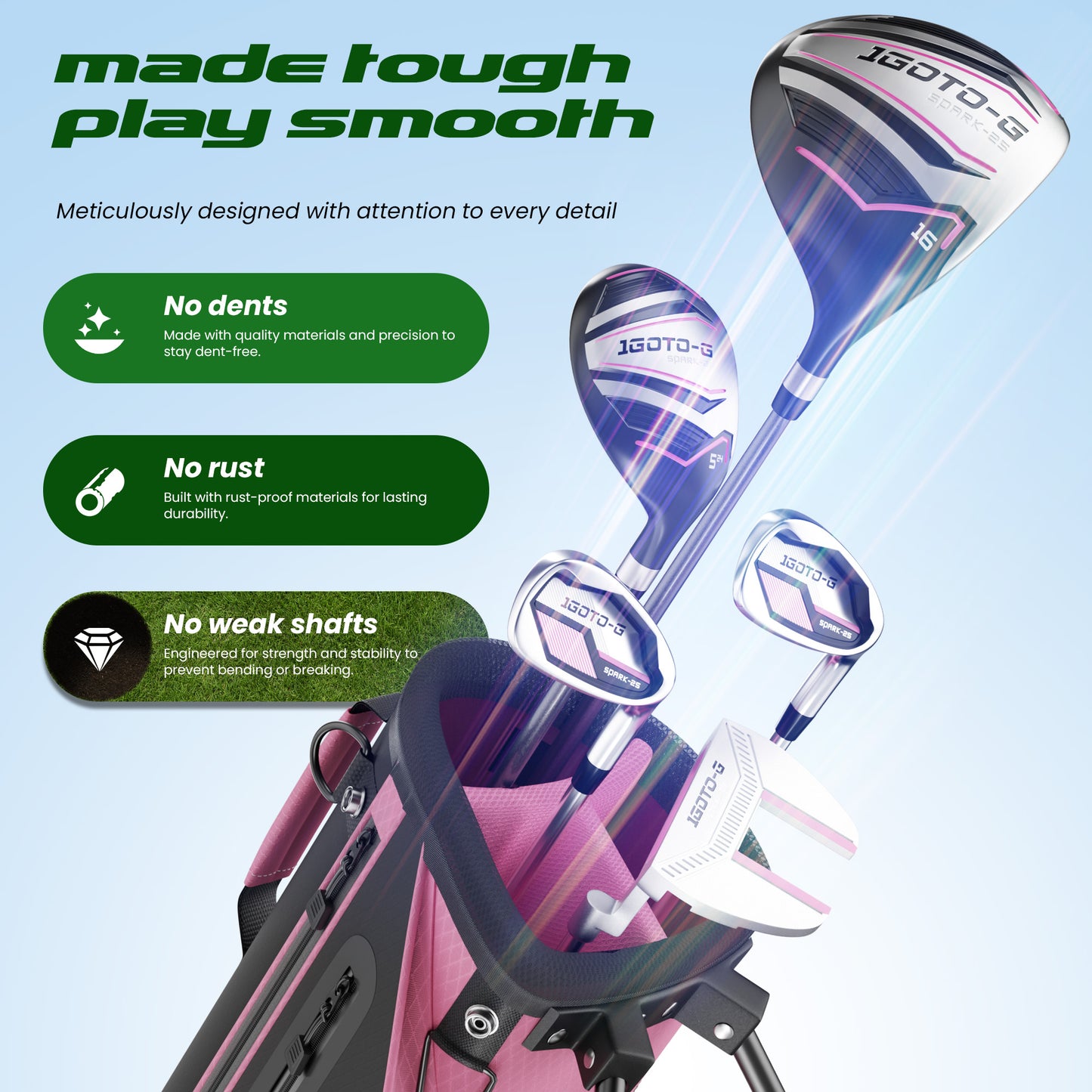 1GoTo-G 7 Pieces Kids Golf Clubs Set - Youth Golf Clubs Junior Set Ages 12-14 Includes Stand Bag, 1# Driver, 5# Hybrid, 7#, PW# Irons and Putter Right Hand for Boys Girls