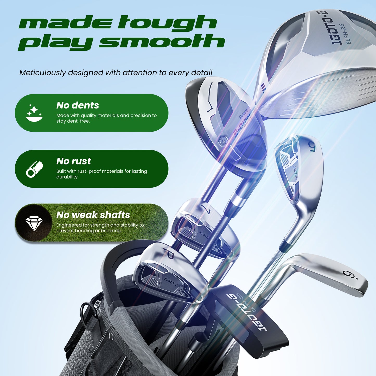 1GoTo-G 9 Pieces Golf Clubs Set for Men - Complete Mens Golf Clubs Full Set Right Handed Includes Stand Bag with Rain Hood, 1# Drive, 5# Hybrid, 5# 7# 9# PW# Irons and Putter