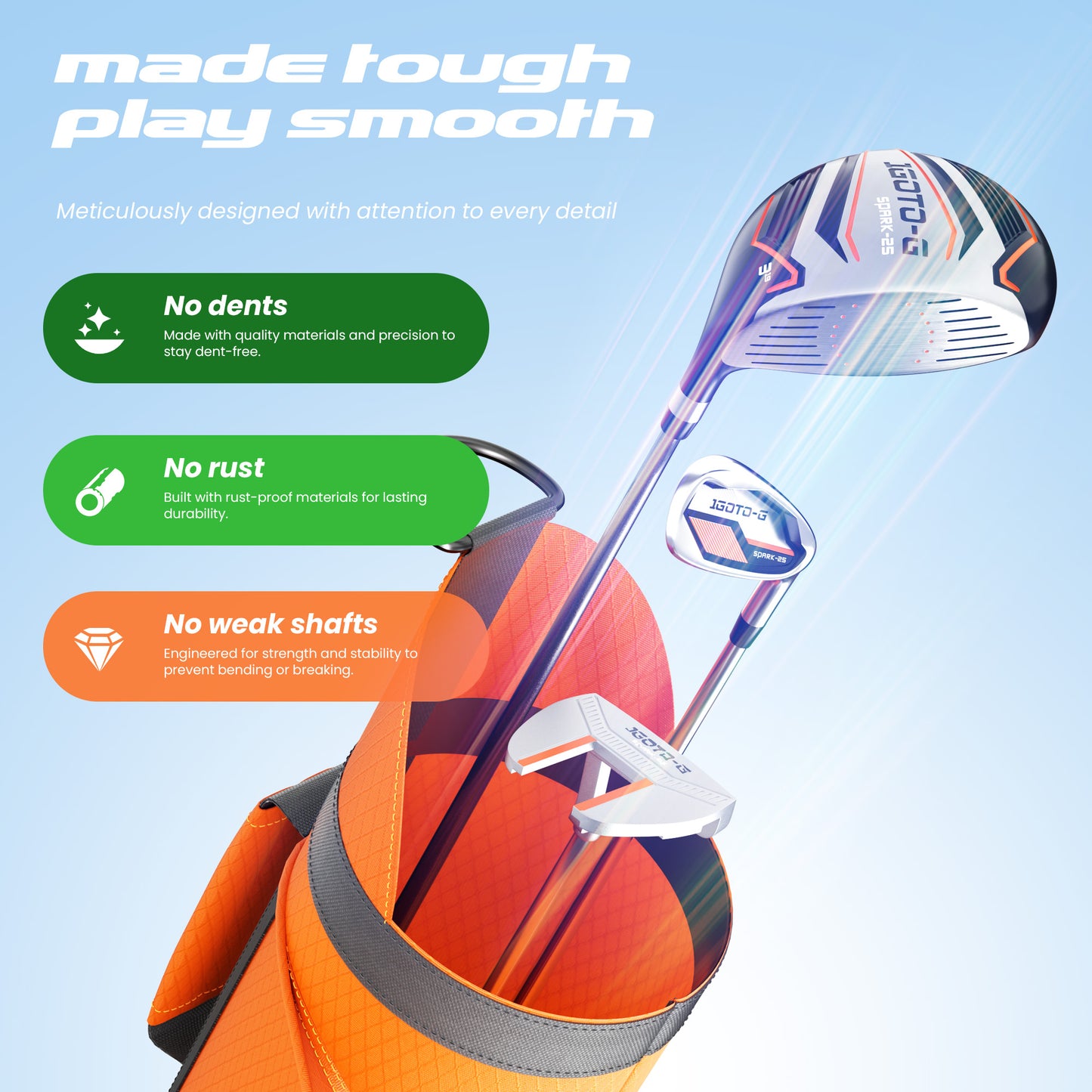 1GoTo-G 5 Pieces Kids Golf Clubs Set - Youth Golf Clubs Junior Set Ages 3-5 Includes Carry Bag, 3# Fairway Wood, 7# Iron, Putter Right Hand for Boys Girls