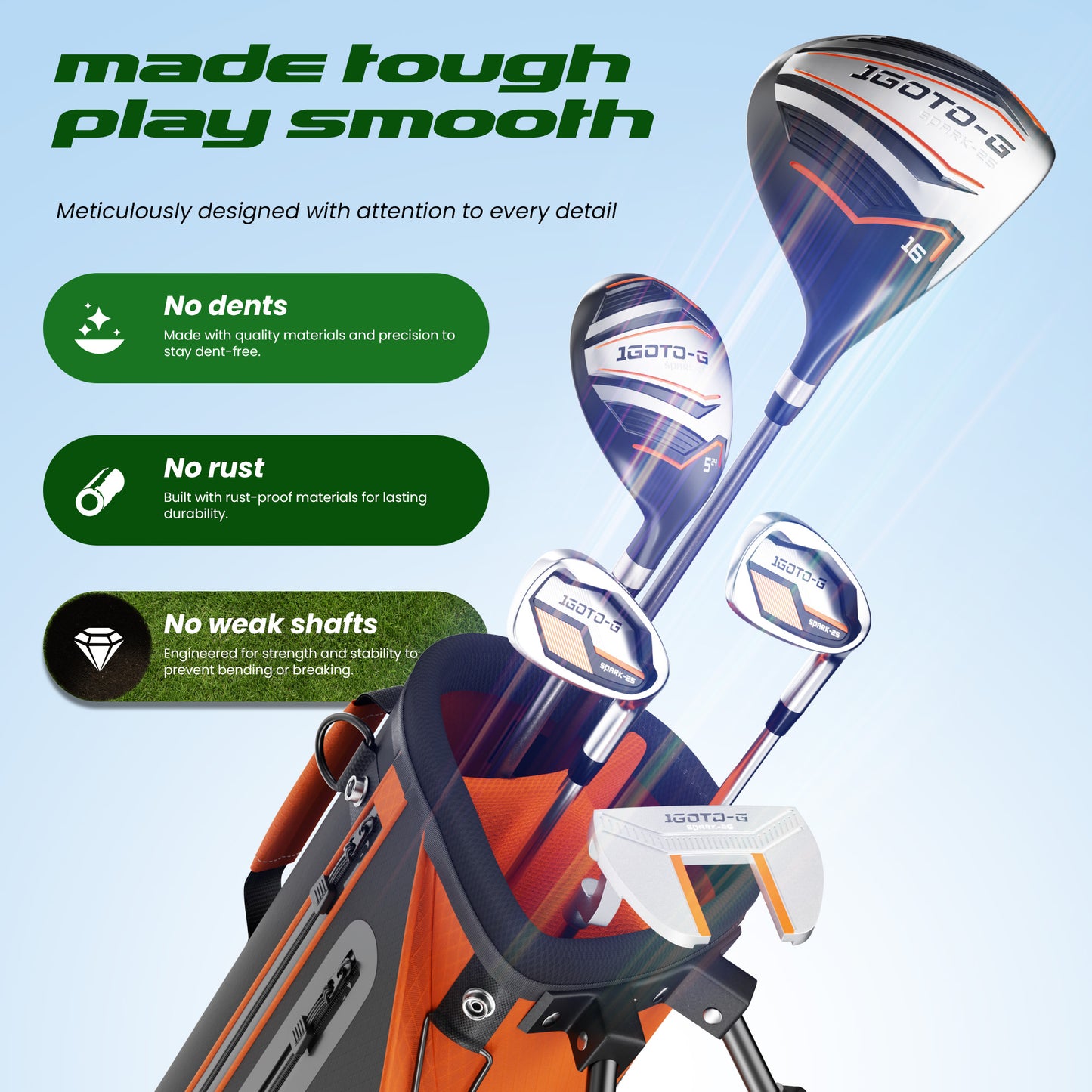 1GoTo-G 6 Pieces Kids Golf Clubs Set - Youth Golf Clubs Junior Set Ages 6-8 Includes Stand Bag, 1# Driver, 7/8#, 9/P# Irons and Putter Right Hand for Boys Girls