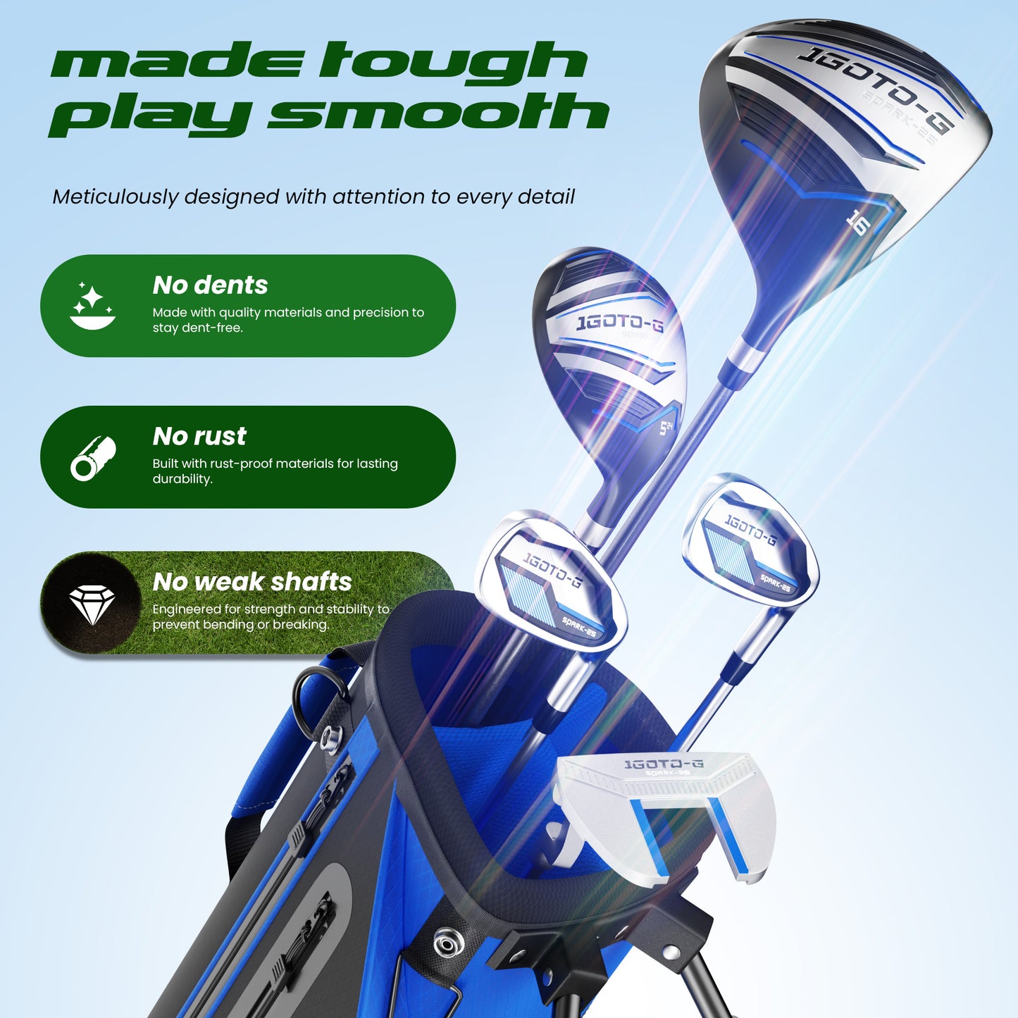 1GoTo-G 7 Pieces Kids Golf Clubs Set - Youth Golf Clubs Junior Set Ages 12-14 Includes Stand Bag, 1# Driver, 5# Hybrid, 7#, PW# Irons and Putter Right Hand for Boys Girls