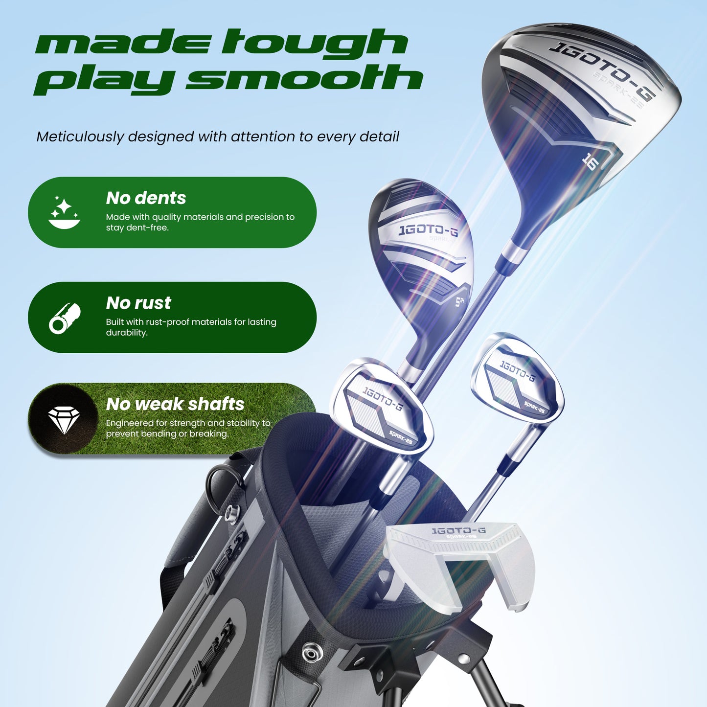 1GoTo-G 7 Pieces Kids Golf Clubs Set - Youth Golf Clubs Junior Set Ages 12-14 Includes Stand Bag, 1# Driver, 5# Hybrid, 7#, PW# Irons and Putter Right Hand for Boys Girls