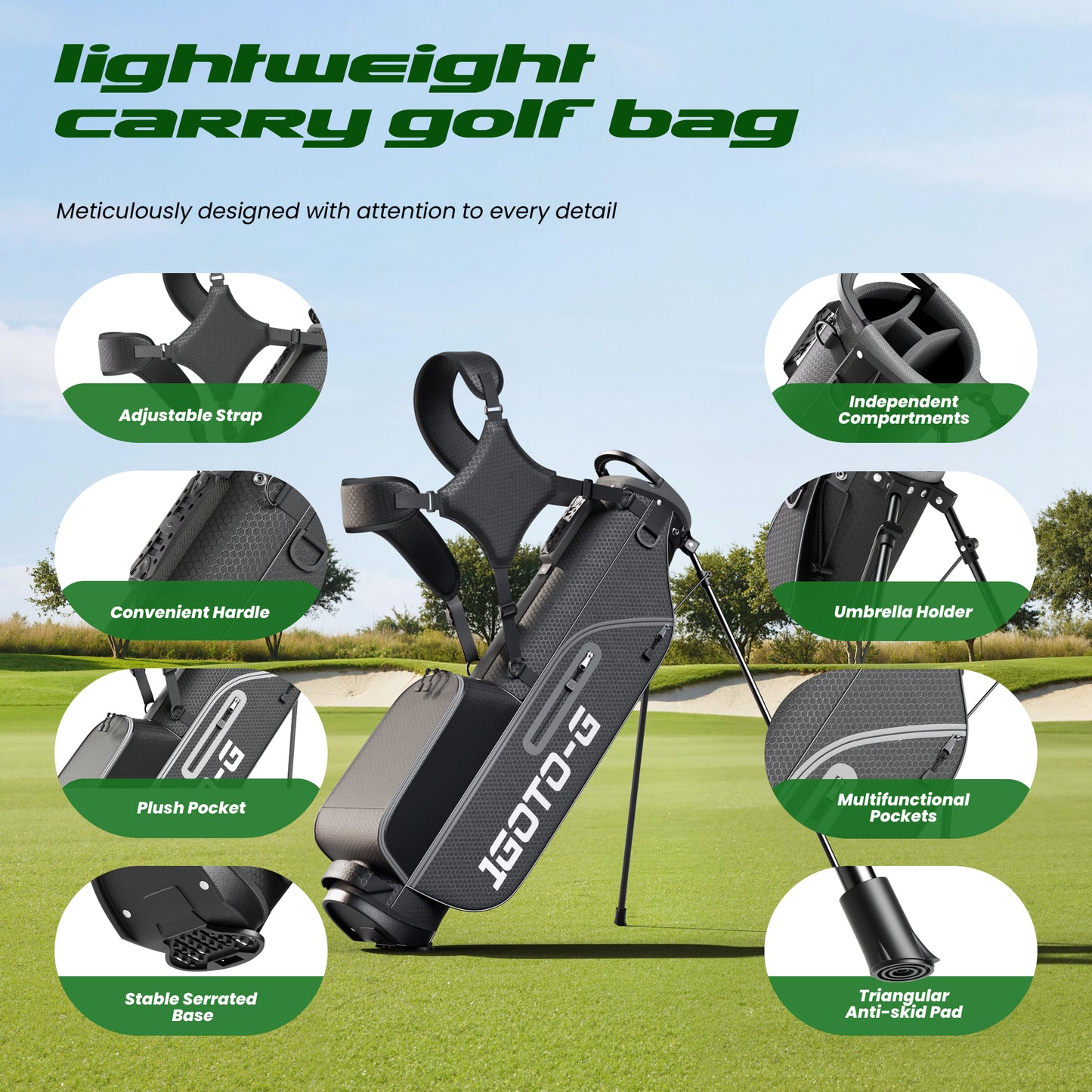1GoTo-G 7 Pieces Golf Clubs Set for Men - Complete Mens Golf Clubs Full Set Right Handed Includes Stand Bag with Rain Hood, 1# Driver, 5# Hybrid, 7# PW# Irons and Putter