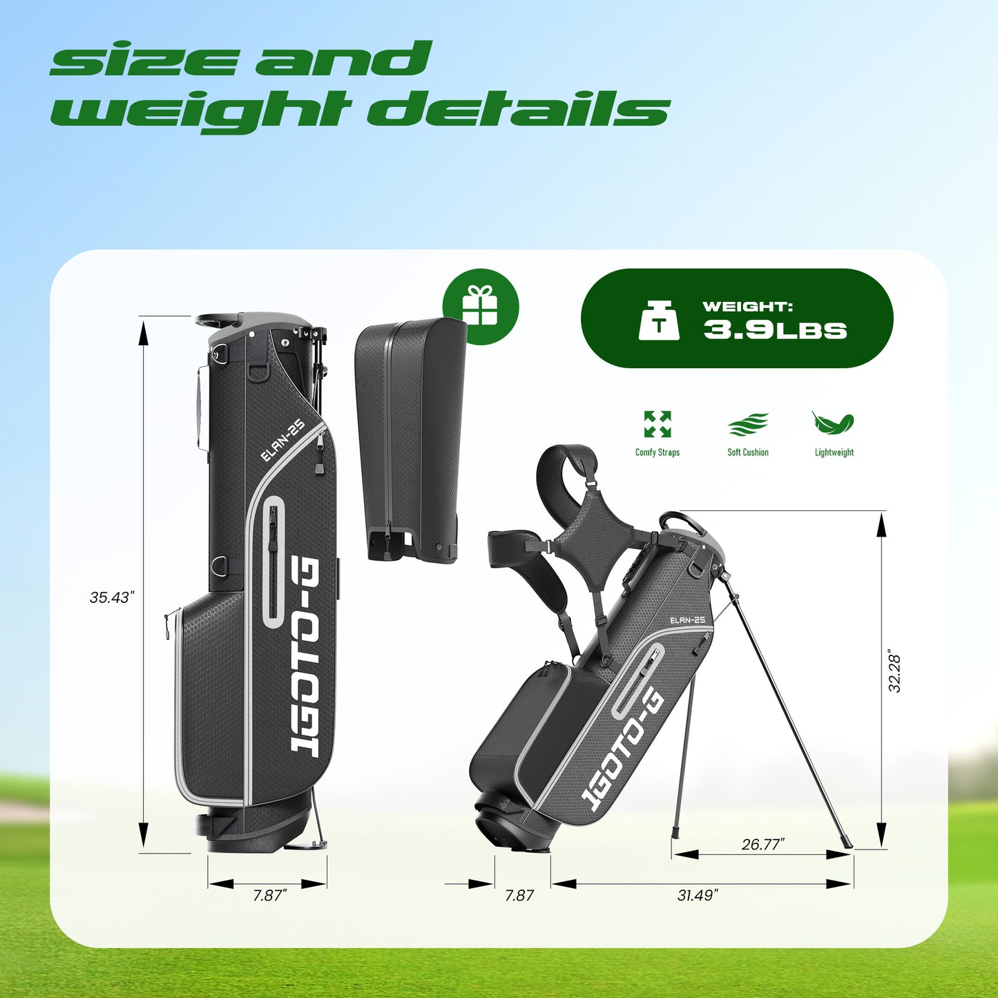 1GoTo-G Lightweight Golf Stand Bag - 4-Way Length Dividers Golf Club Bag with USB Charging Port and Rain Hood for Men & Women, Driving Range & Par 3