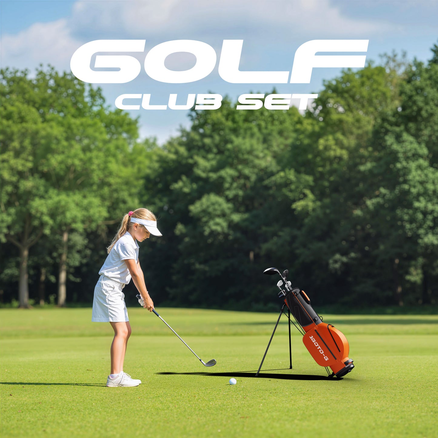 1GoTo-G 6 Pieces Kids Golf Clubs Set - Youth Golf Clubs Junior Set Ages 6-8 Includes Stand Bag, 1# Driver, 7/8#, 9/P# Irons and Putter Right Hand for Boys Girls