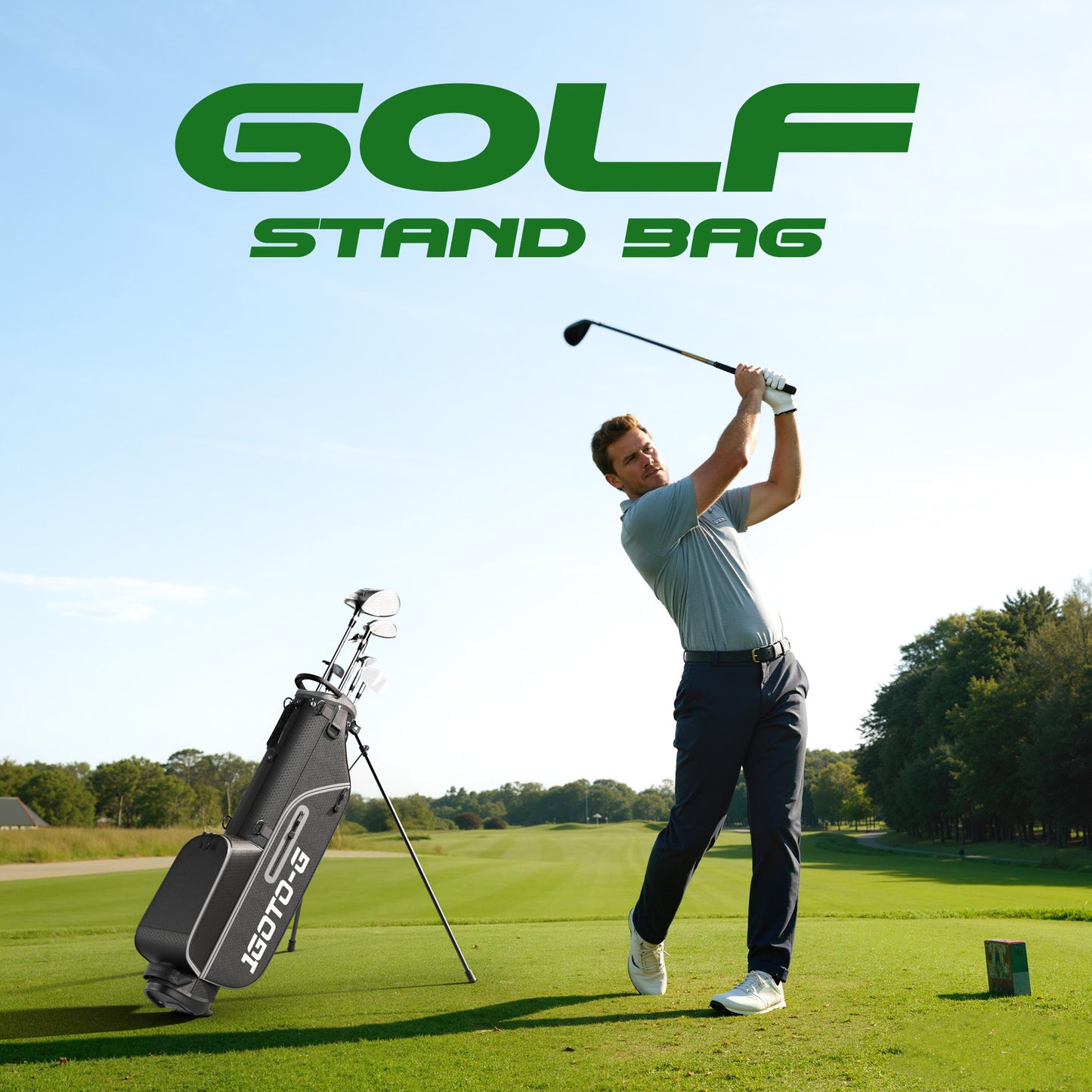 1GoTo-G Lightweight Golf Stand Bag - 4-Way Length Dividers Golf Club Bag with USB Charging Port and Rain Hood for Men & Women, Driving Range & Par 3