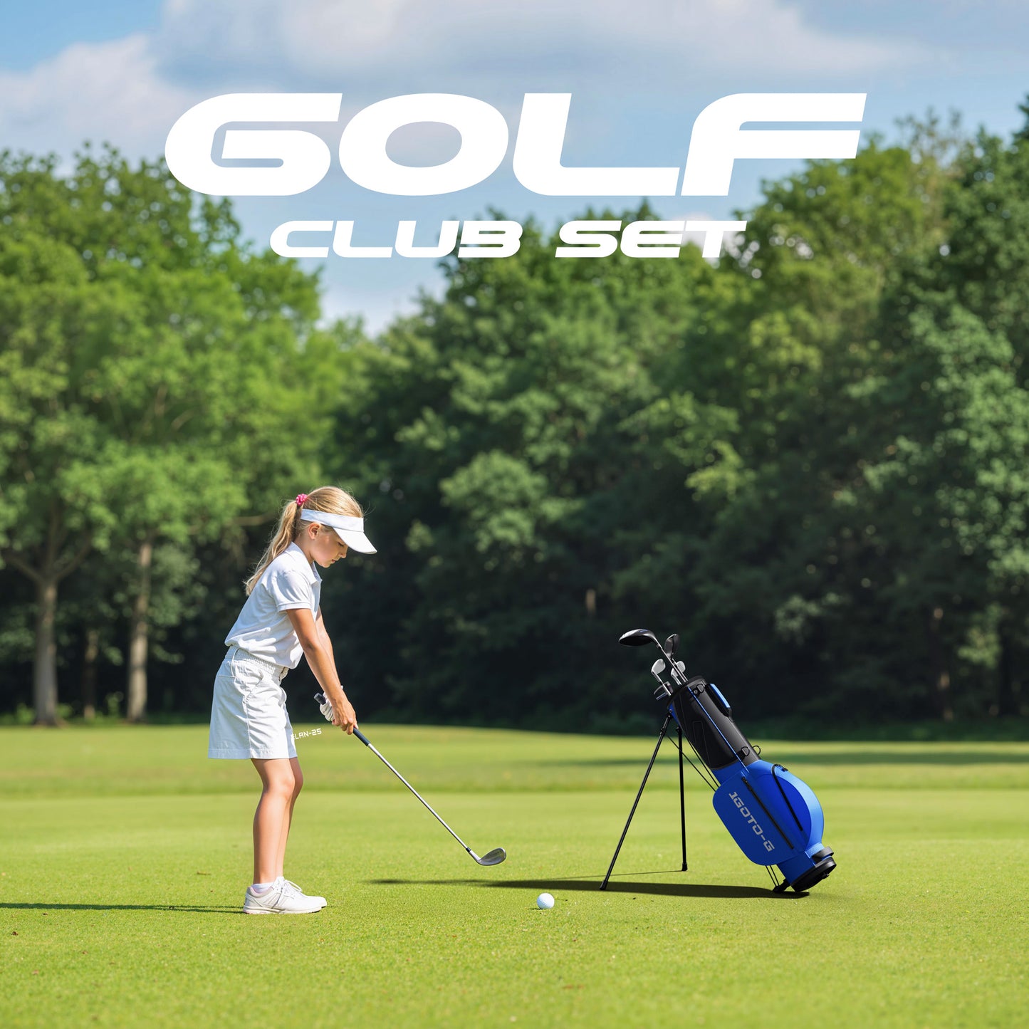 1GoTo-G 7 Pieces Kids Golf Clubs Set - Youth Golf Clubs Junior Set Ages 12-14 Includes Stand Bag, 1# Driver, 5# Hybrid, 7#, PW# Irons and Putter Right Hand for Boys Girls